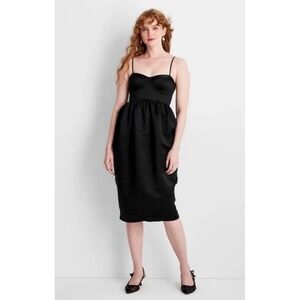 Future Collective Black Sweetheart Bubble Satin Midi Dress XS